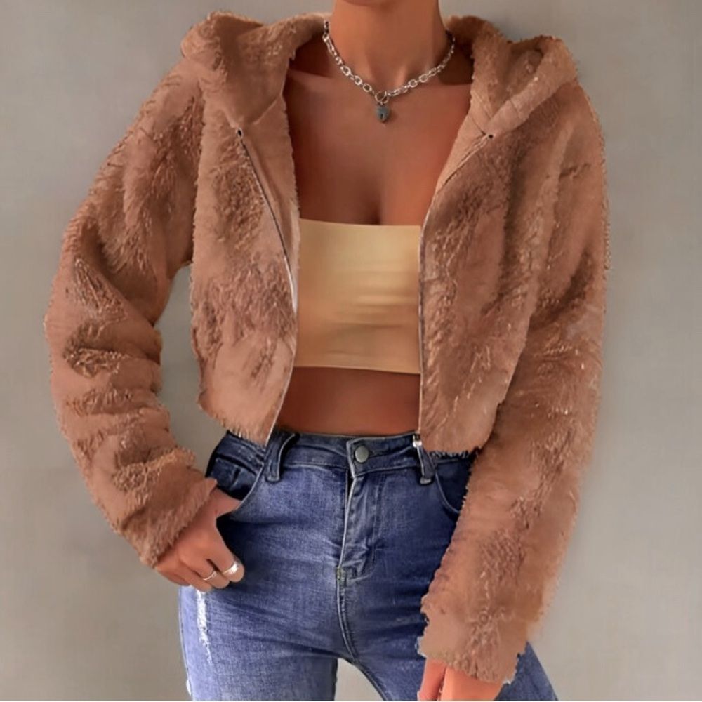 NWT! Solid Color Zip-up Hoodie Teddy Coat - Size: XL